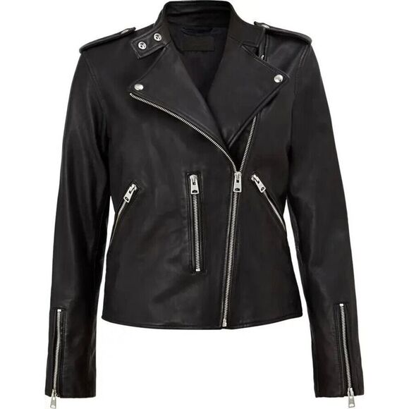 NEW ALLSAINTS Klyn Leather Biker Jacket - Black - 4 US - Picture 1 of 4